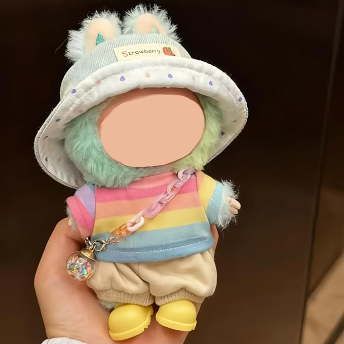 5 Set 17cm Doll Clothes, Clothes for Dolls Outfit, Accessories for 17cm Dolls Clothes T-Shirt + Pants + Hat + Wishing Bottle + Shoes, No Doll Included (Rainbow Wish)