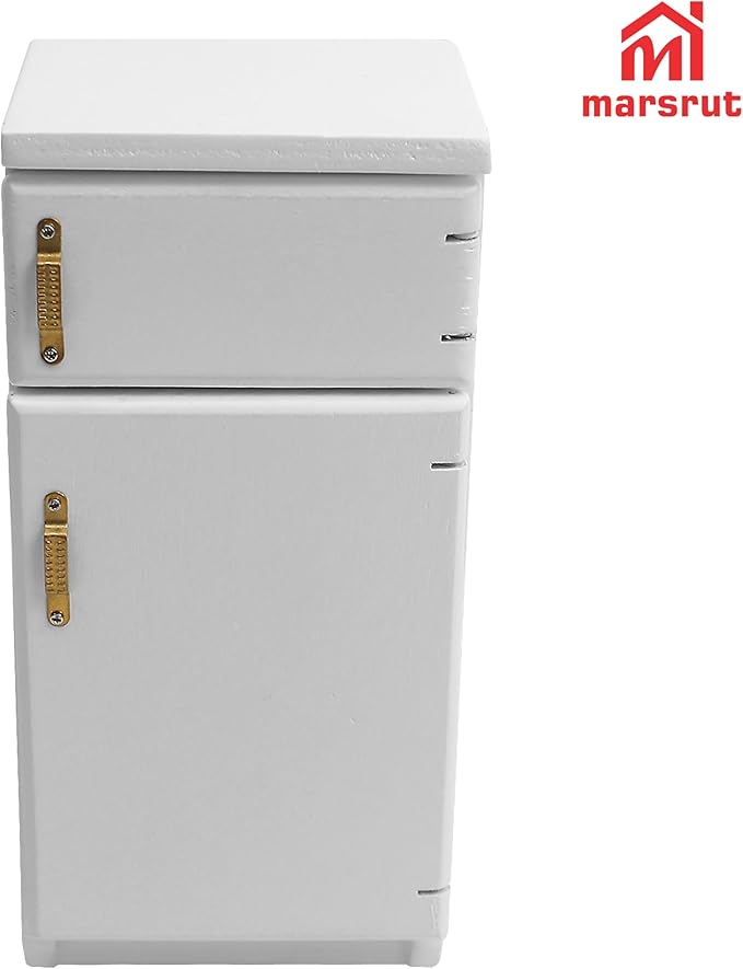1/12 Scale Dollhouse Refrigerator Miniature Fridge Kitchen Furniture Wooden Doll House Mini Accessories Living Room Dining Decoration Modern Playhouse Decor Prop Model, White (2.4x2.1 x5.2inch)