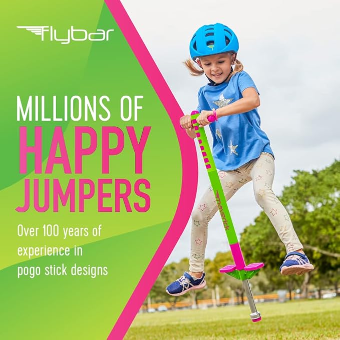 Flybar Limited Edition Foam Maverick Pogo Stick for Kids - Two New Rubber Hand Grips (Lime/Purple)