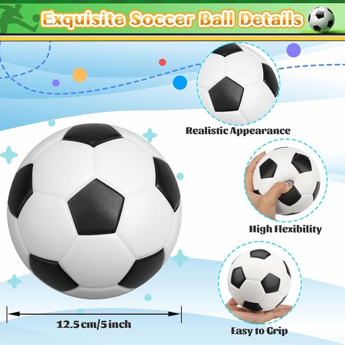 5" Foam Mini Soccer Balls for Kids Adults, Soft Squishy Slow Rising Soccer Goal Toys for Goal Sets, Sensory Stress Ball for Office, Swimming Pool Beach Balls, Indoor Outdoor Sport Birthday Gift 3PCS
