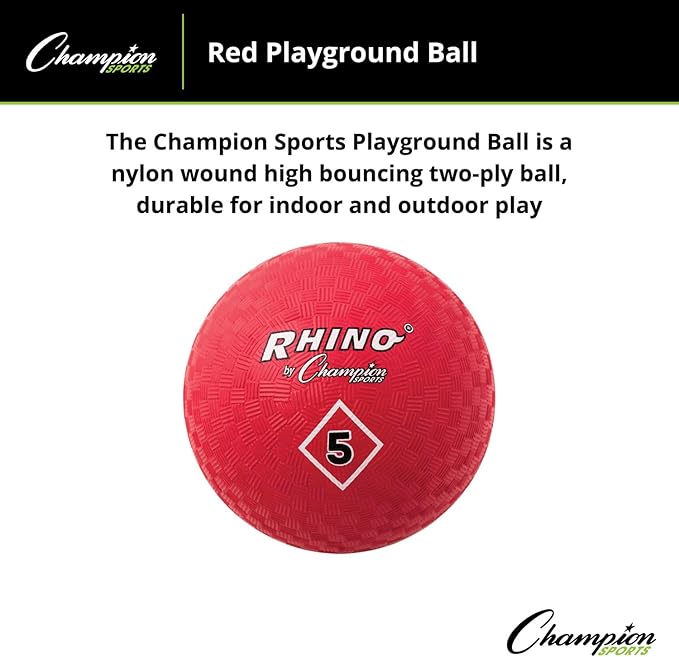 Champion Sports Playground Ball – Durable High-Bounce Ball, Sizes 5", 6", 7", 10", 13" & 16" for Gym, Recess & Play