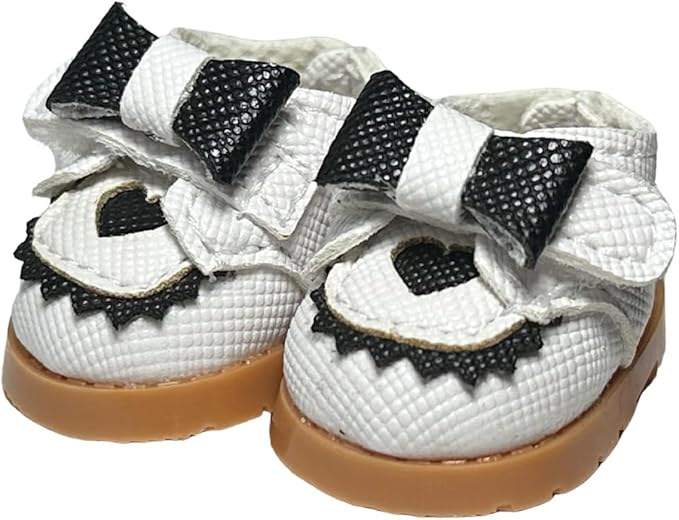 Mini Mary Jane PU Leather Lububu Doll Shoes with Bow Decor Compatible for 15cm 17cm Doll, Cute Doll Clothes & Outfit Accessories Suitable for 6.7 Inches Dolls (Bow Mary Jane - White)
