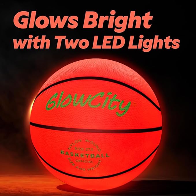 GlowCity Glow in The Dark Basketball - Size 5, 6, 7 Light Up Ball for Kids, Teens & Adults - Night Outdoor Games - Sports Birthday Gifts Ideas for Boys Ages 6 7 8 9 10 11 12 13 14 15