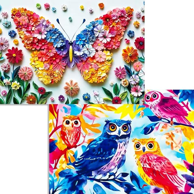 Jigsaw Puzzles 1000 Pieces for Adults, 2 Pack Floral Butterfly and Owl Theme, Colorful Bird Puzzles, Challenging Puzzles for Family Game Night, Ideal for Home Decor