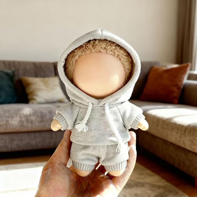 Hoodies Clothes for LABUBU 17cm Doll (NO Doll), Casual Style Costumes for LABUBU Dress up Unique Style, Cute and Premium Dolls Outfit Accessories for LABUBU (Gery Sweatshirt)