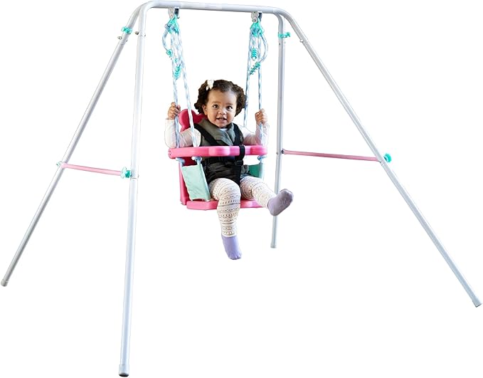 Sportspower FNS-003 My 1st Toddler Swing: Heavy-Duty Baby Indoor/Outdoor Swing Set with Safety Harness, Capacity - up to 50 lbs, Pink/Pale Green