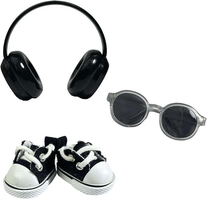 3pcs Doll Accessories Set for 17cm Lububu Doll Included Headphones, Canvas Shoes and Mini Gradient-Lens Glasses, Trendy Dress Up Accessories for 6.7 Inches 1st/2nd/3rd Gen (Headphone Set - Black)