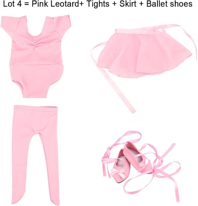 BARWA 18 Inch Doll Clothes Ballet Ballerina Outfits Dance Dress Custume Compatible with 18 Inch Dolls - 4 PCS Leotard with Tutu Skirt, Tights and Ballet Shoes
