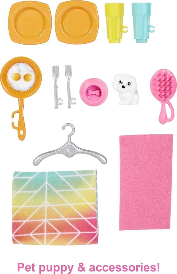 Barbie Doll House with Furniture & Accessories Including Pet Puppy, 4 Play Areas (Kitchen, Loft Bed, Bathroom & Dining Room)