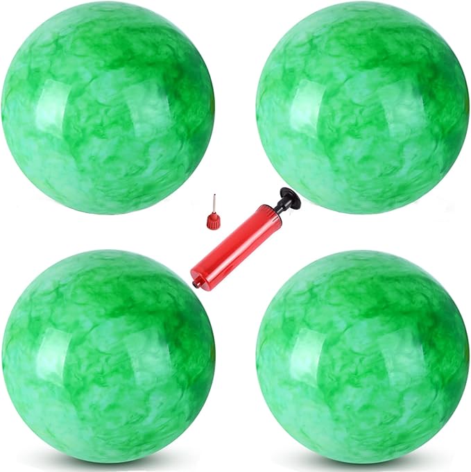 4 Pcs Playground Balls with Pump, 9 inch Inflatable Bouncy Balls for Kids, School, Beach, Kickball DodgeBalls and Indoor Outdoor Plays
