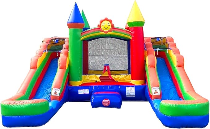 Crossover Rainbow Double Water Slide Bounce House Combo, 16.5 x 15 x 11 Foot, PVC Vinyl Inflatable Bouncy House for Kids, Wet or Dry Slides, with Stakes and Storage Bag, Blower not Included