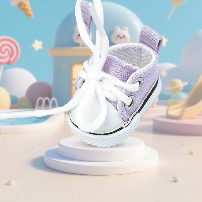 Mini Doll Shoes, 1 Pair Cute Lace Up Canvas Sneakers Compatible for 17cm/15cm Doll Shoes Toy Outfit Accessories (Purple)