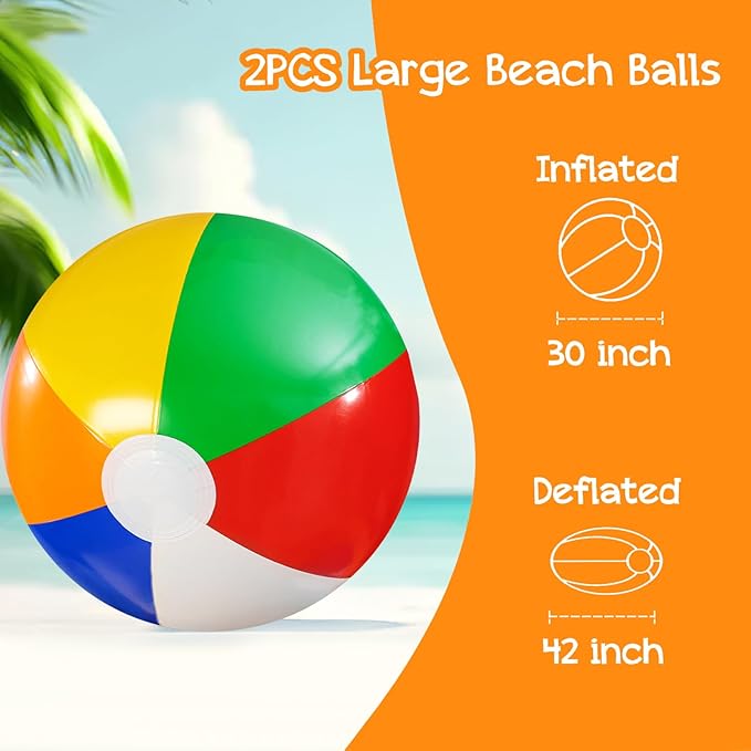 AMOR PRESENT Giant Inflatable Beach Balls, Inflatable Pool Balls for Swimming Parties, Outdoor Fun, Beach Party and Games (42 Inches Before Inflated, 30 Inches After Inflated)