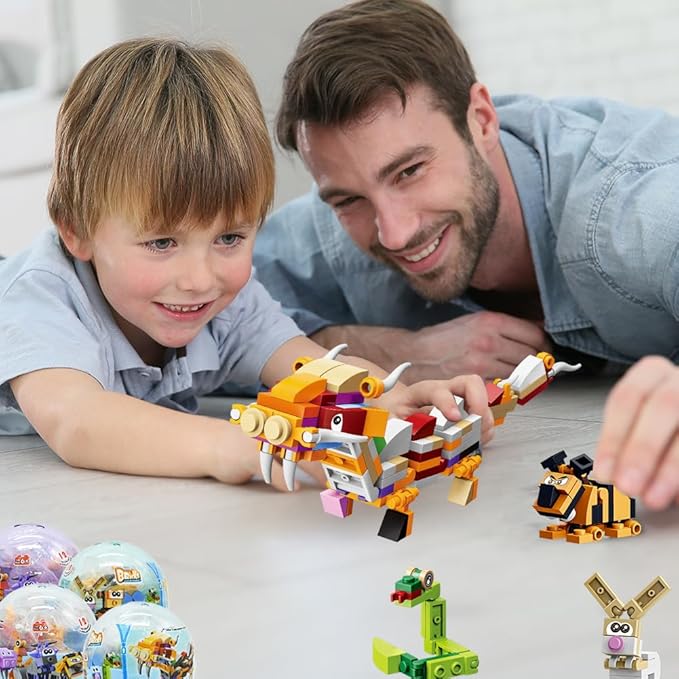 UMEELR 12Pcs PreFilled Easter Eggs with Animals Building Blocks, 12 in 1 Egg Surprise Toys Set for Kids Easter Egg Hunt, Basket Filler, Easter Party Favors Stuffers, Classroom Prize Toys