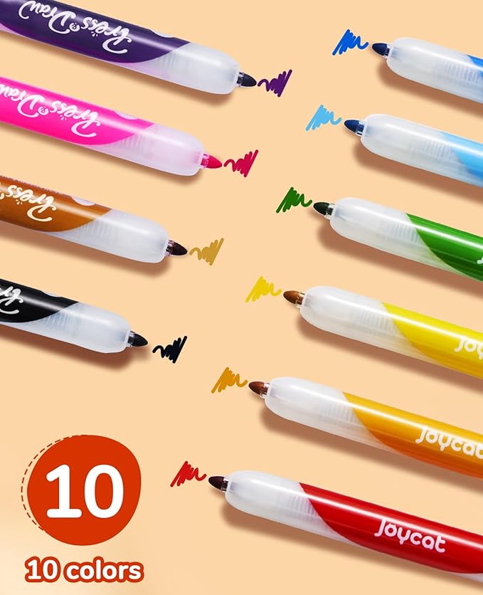 JoyCat Click & Draw Washable Markers for kids with Retractable Tips,10 Colors Markers Set,retractable marker for Toddlers Kids, Ideal arts & crafts supplies,coloring markers,Holiday Gifts for Kid.