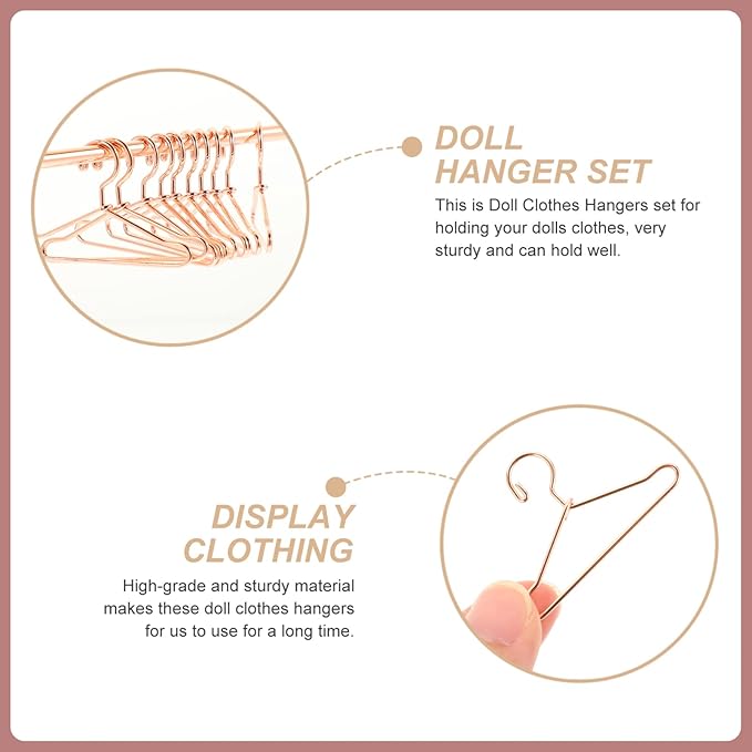 TOYANDONA Doll Clothes Rack with 10 Miniature Hangers Mini Clothes Rack for Dolls Doll Garment Storage for Dollhouse Accessories 5.90X4.72X2.16In