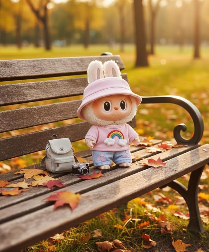 Rainbow Outfit Compatible with 17cm Labubu - Colorful Clothes for Big into Energy Labubu, Doll Costume, Soft Fabric, Easy to Dress,DIY Outfit Accessories Gift for Friend & Fans(Pink Rainbow)