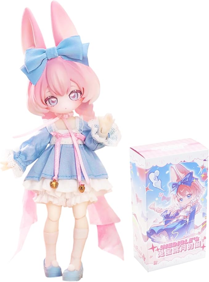 CALEMBOU BJD Blind Box, Jumping Moon Time Rabbits Series 16cm Ball Jointed Doll, Cute Dress Up Doll with Joints, Collection Action Figure Toys, Gift for Girls Boys (Jumping Moon Time-1pc)