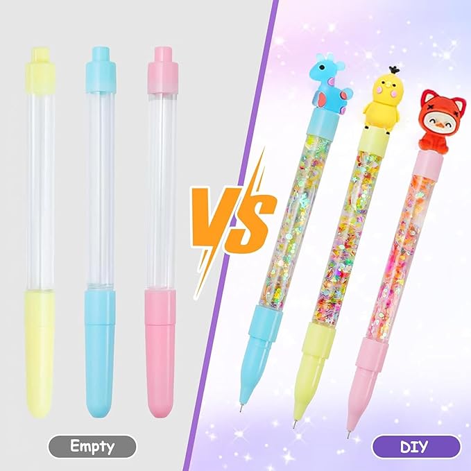 Topblux DIY Sparkle Pen Craft Kit for Kids Ages 6-12, Create 15 Custom Glitter Pens with Sequins Rubber Charms, Gift for Girls Birthday Art Projects Classroom Activity (15)