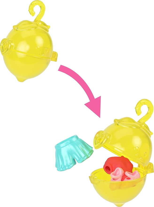 Polly Pocket Dolls & Pets Bracelet Keychain Playset, Fruit Themed Fashion Accessories and Bag Charms, Wearable Compact (Styles May Vary)
