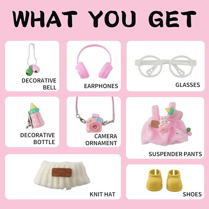 8-Piece Set Dolls Clothes(NO Doll), 17cm Dolls Cute Outfit Accessories, Small Clothes Set for Doll, Gift for Women(Pink)