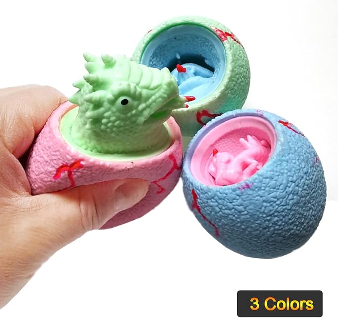 Dinosaur Egg Evil Squeeze Toys 3 Pack Funny Pop Out Dinosaurs of Egg Decompression Stress Toys for Adults Kids, Colorful Squish Fidget Toy Relief Autism Silicone Decompression Toy(Boxed)