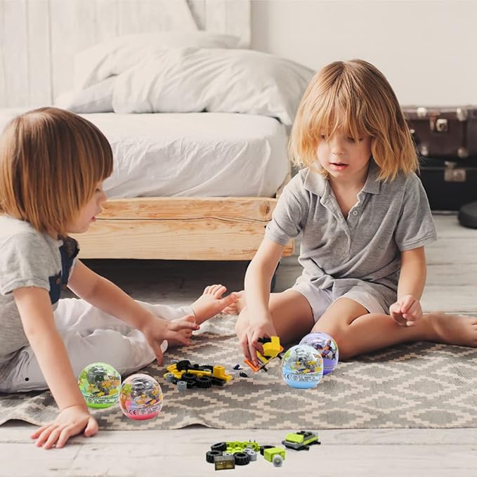 UMEELR 12Pcs Pre Filled Easter Eggs with Vehicles Building Blocks, Egg Surprise Toy for Easter Hunt, Easter Basket Stuffers