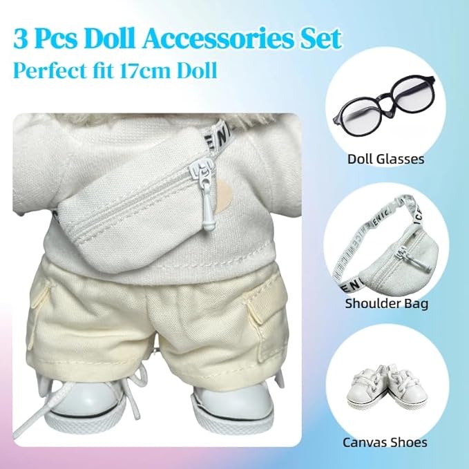 3pcs Lububu Doll Accessories Set Included Mini Glasses, Shoulder Bag and Canvas Shoes, Dress Up Accessories Replacement for 17cm Doll (Shoulder Bag - White)