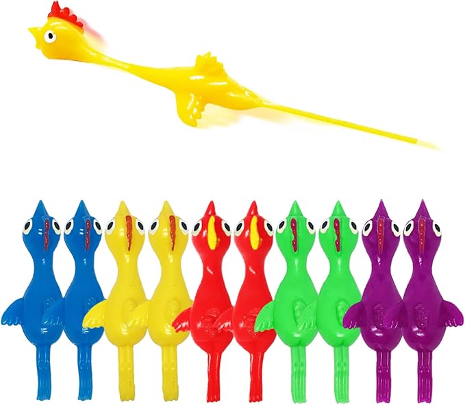 Slingshot Chicken Flick Flying Flingers Stress Gag Toys, Rubber Chicken Slingshot Funny Christmas Stuffers Easter Chicks Novelty Gifts for Kids (Multi-color 10 Pcs)