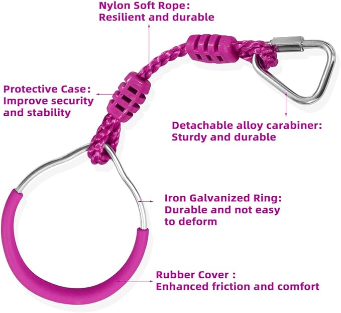 Swing Gymnastic Ring Warrior Obstacle Course Slackline Climb Trapeze Fist Training Equipment, 4 Purple Ninja Monkey Bar Hang Jungle Fist Workout Outdoor Indoor Home Gym Backyard Playground Play Sets