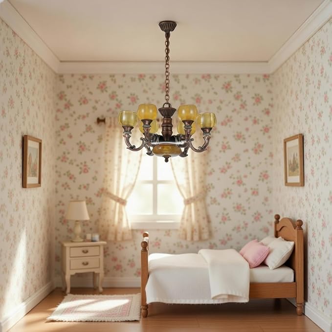 Garneck Dollhouse Chandelier Lights: 1/12 Scale Miniature Ceiling Lamp Vintage Mini Pendant Light Furniture Decor Gift for Kids Girls DIY Lovers Doll House Decoration Accessories