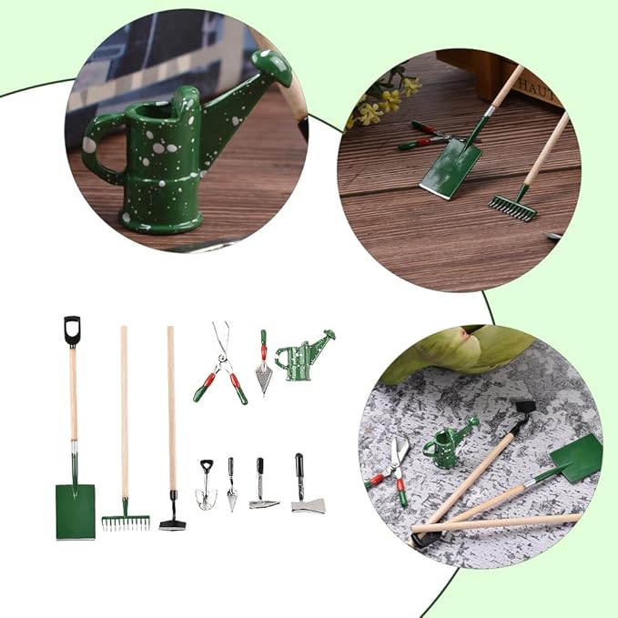 HUIANER Miniature Garden Tools 10pcs Mini Farm Tools Garden Rake Zen Shovel Model 1:12 Miniature Farm Tools Dollhouse Accessories