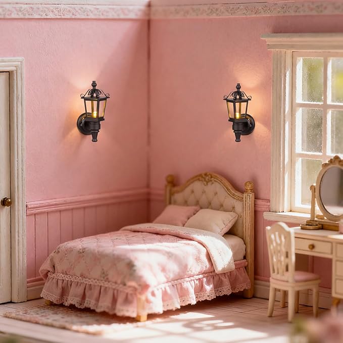 TOYANDONA Dollhouse Wall Lamp 1/12 Scale Miniature Led Battery Operated Light with on/Off Switch Vintage Style Doll House Lighting Accessories for Model House Decor