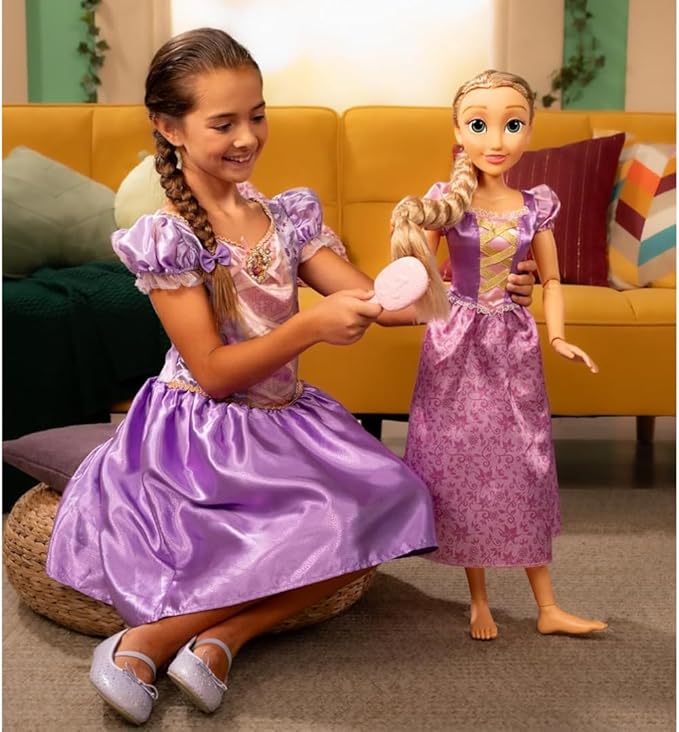 Disney Princess Rapunzel Doll Playdate 32” Tall & Poseable, My Size Articulated Doll in Purple Dress, Comes with Brush to Comb Her Long Golden Hair, Flower Garland Hairband & Hair Pins