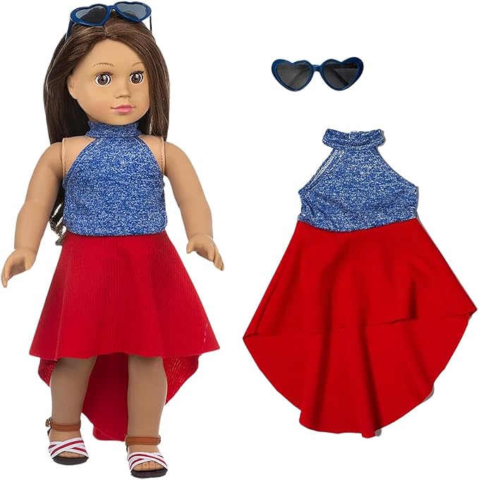 XFEYUE 22 Pcs American 18 inch Doll Clothes Gifts and Accessories, Fit 18 inch Doll - Including 10 Sets of Various Styles Doll Clothes, Hair Clips and Sunglasses Handbags