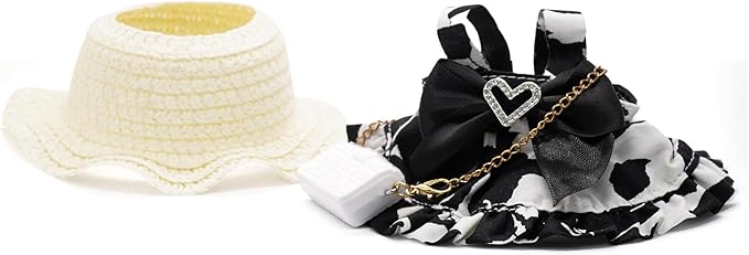Clothes for 17cm Dolls, 2 Piece Set Includes a Dress and Hat - Stylish Adorable Dolls Clothes Accessories - Ideal for Collectors - No Doll (Black)