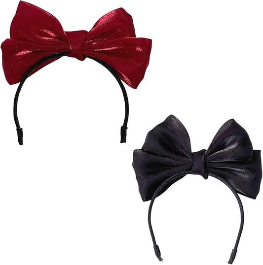 2-Pack 17cm Lububu Doll Accessories, Double-Layer Bow Headband with Pearlized Satin, Decorative Doll Accessories for 6.7-inch 1st/2nd/3rd Gen Toys (Black & Red)