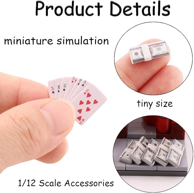 Miniature Doll Accessories 400Pcs 1:12 Scale Mini Money Miniature Playing Card Mini Wine Bottles Set Model for Tiny Doll House Accessories,Action Figure Scene Props,DIY Craft Projects