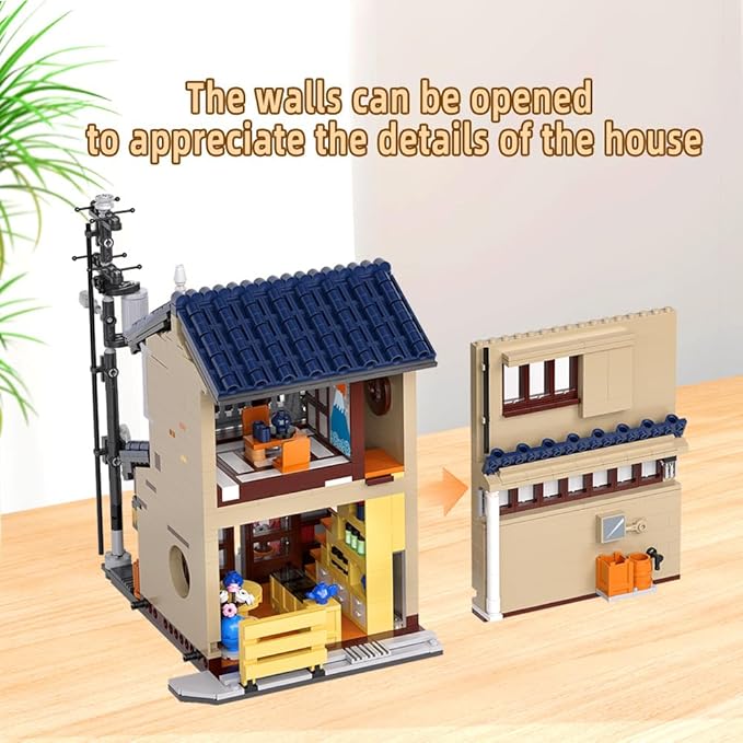 Japanese Tea House Mini Building Set with LED - Japanese Street View Simulation Architecture Construction Toy,Mini Brick 1219pcs