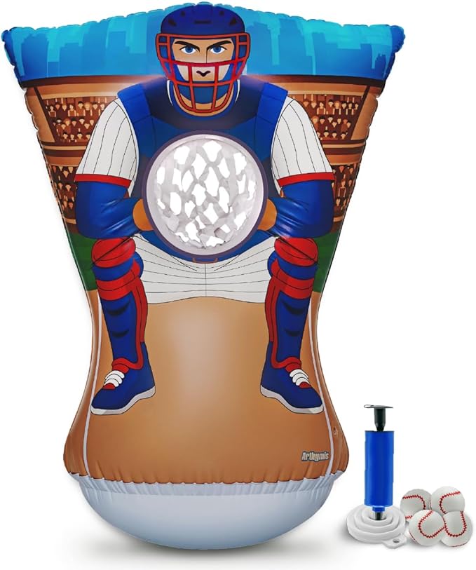 Pitching Target for Kids – Double-Sided Baseball Training Equipment for Indoor & Backyard Baseball Practice, Inflatable Strike Zone with Balls & Pump, Ages 3+