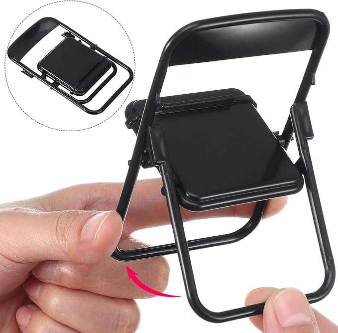 Gadpiparty 12pcs Mini Chairs for Crafts, Mini Folding Chair, Action Figure Accessories Phone Holder Stand Doll Dollhouse Decoration Miniature Furniture Black