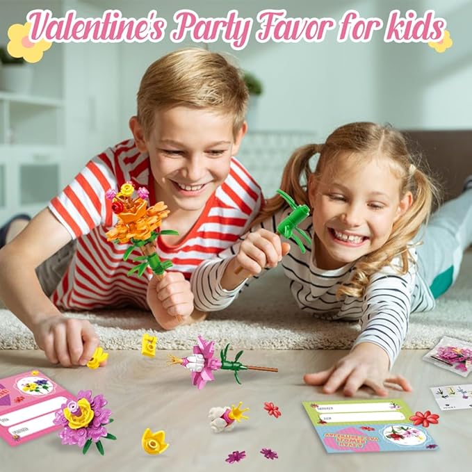 UMEELR Flowers Building Blocks, 24 Packs DIY Flower Pre Filled Easter Egg Surprise Toys for Basket Stuffers Classroom Prize
