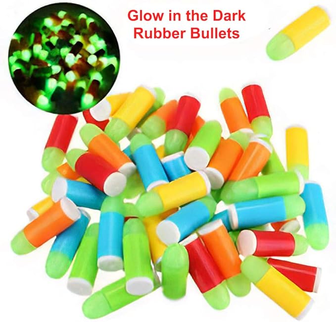 50 PCS Colt Toy Gun Pistol Revolver Replacement Rubber Bullets Ammo Refill Pack - Rubber Tip Glow in the Dark Toy Gun Bullets Mixed Color, Compatible with M1911 Toy Gun, C96 Toy Gun and 45 ACP Toy Gun