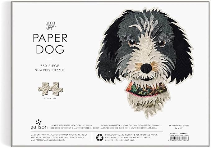 Galison Paper Dogs 750 Piece Shaped Puzzle - Soulful Dog Jigsaw Puzzle for Adults, Thick and Sturdy Pieces, Challenging and Fun Indoor Activity!
