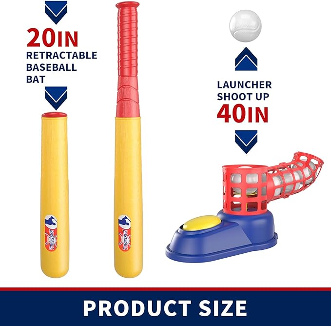 Bennol T Ball Set Toys for Kids 3-5 5-8, Kids Baseball Tee for Boys Toddlers, Auto Ball Launcher, Indoor Outdoor Outside Sports Tee Ball Set Toys Gifts for 3 4 5 6 Year Old Boys Toddler Kids