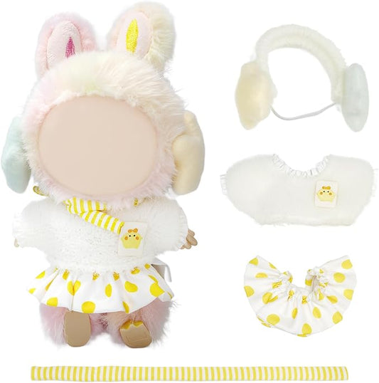 17cm Doll Clothes, Clothes for Dolls Outfit, Accessories for Dolls Clothes, Cute Clothes Set for Doll,No Doll Included (Yellow Top+Dress+Scarf+Earmuffs)