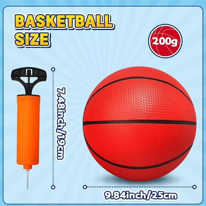 9.8 inch Basketball for Kids Adult, Rubber Bouncy Payground Kickball Dodgeball, Soft Ball for Basketball Hoop, Size 7 PVC Ball Sports Toy for Indoor Outdoor Water Pool Summer Party