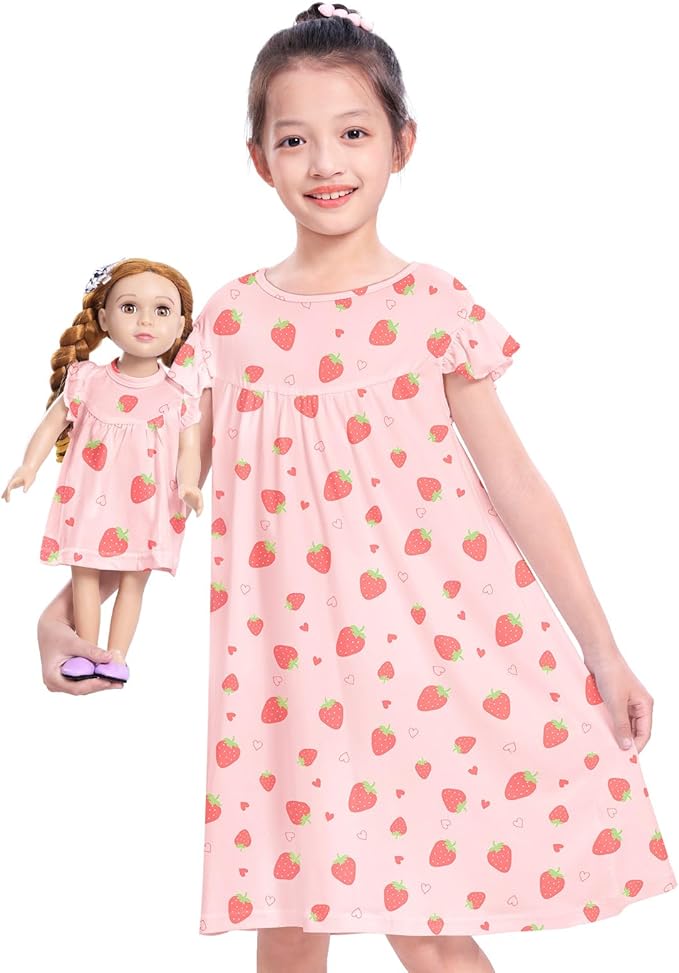 ICOSY Matching Doll & Girls Nightgowns Clothes Girls Pajamas Sleepwear Outfit for Kids and 18" Girl Doll