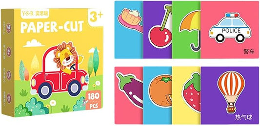 180 Pieces Paper Cutting Activity Set Craft Making Scissors Kit Art Painting DIY Project Material Paper Suitable for Children Boys, Life Theme