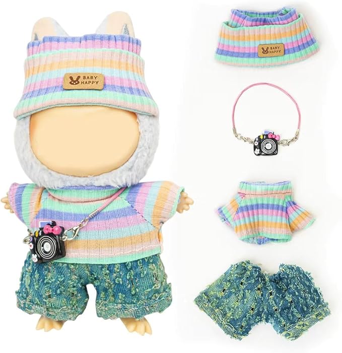 Clothes for Lububu 17cm Dolls(NO Doll) for Lububu Doll Outfits with Accessories Suit for Lububu Cute Stylish Dress Up Set Easter Gifts Grey Pants